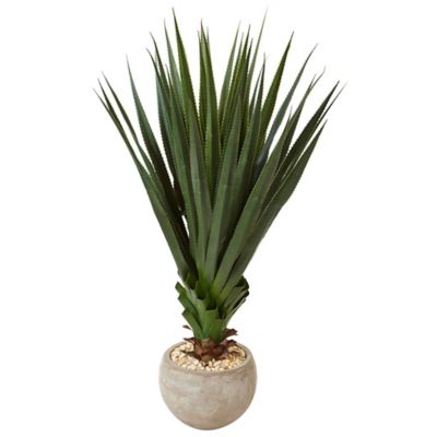 Nearly Natural 4.5 ft. Indoor/Outdoor Spiked Agave Artificial Plant in Sand-Colored Bowl