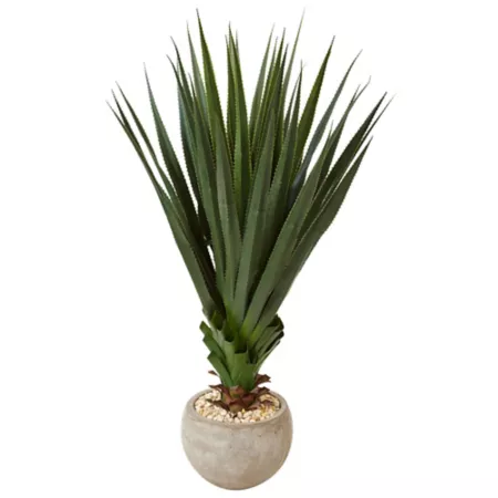 4.5 ft Almost Natural Indoor/Outdoor Artificial Spiked Agave Plant in Sand Colored Bowl Artificial Plants & Flowers