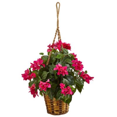 Nearly Natural 23 in. Bougainvillea Flowering Artificial Plant in Hanging Basket