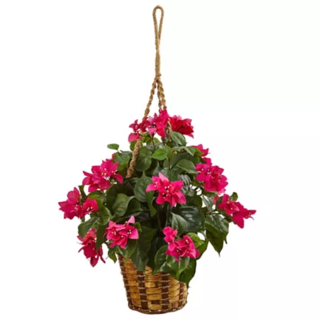 Nearly Natural 23" Artificial Bougainvillea Flowering Plant in Hanging Basket Artificial Plants & Flowers