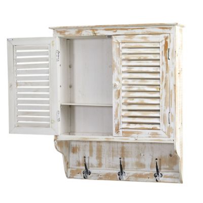 Image showing  32 in. White Washed Wall Cabinet with Hooks, 7049