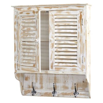 Image showing  32 in. White Washed Wall Cabinet with Hooks, 7049