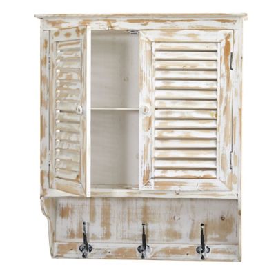 Image showing  32 in. White Washed Wall Cabinet with Hooks, 7049