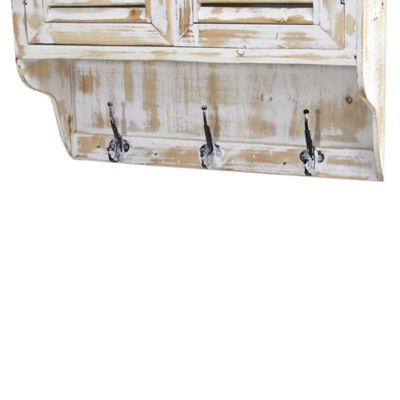 Image showing  32 in. White Washed Wall Cabinet with Hooks, 7049