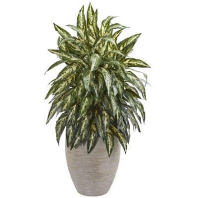 Nearly Natural 33 in. Aglaonema Artificial Plant in Sand-Colored Planter