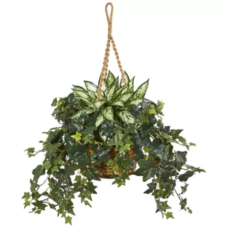 Nearly Natural 30" Silver Queen and Ivy Artificial Plant in Hanging Basket Artificial Plants & Flowers