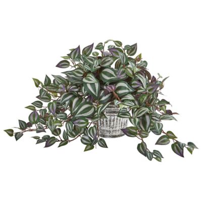 Nearly Natural 15 in. Wandering Jew Artificial Plant in Vintage Metal Hanging Planter