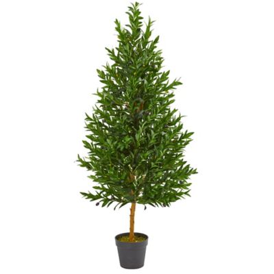 Nearly Natural 4.5 ft. UV-Resistant Indoor/Outdoor Artificial Olive Cone Topiary Tree