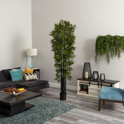 Image showing  7 ft. UV-Resistant Indoor/Outdoor Artificial Bamboo Tree with Black Trunks