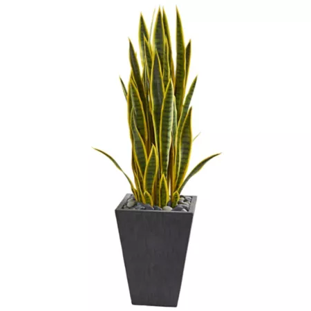 Almost Natural 3.5 Foot Artificial Sansevieria Plant in Slate Pot Artificial Plants & Flowers