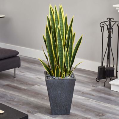 Image showing  3.5 ft. Sansevieria Artificial Plant in Slate Planter