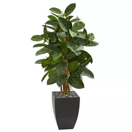 Nearly Natural 56" Artificial Rubber Tree in Black Planter Artificial Plants & Flowers