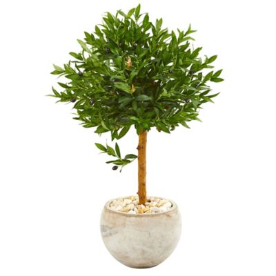 Nearly Natural 38 in. UV-Resistant Indoor/Outdoor Artificial Olive Topiary Tree in Bowl Planter