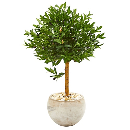 Nearly Natural 38 in. UV-Resistant Indoor/Outdoor Artificial Olive Topiary Tree in Bowl Planter