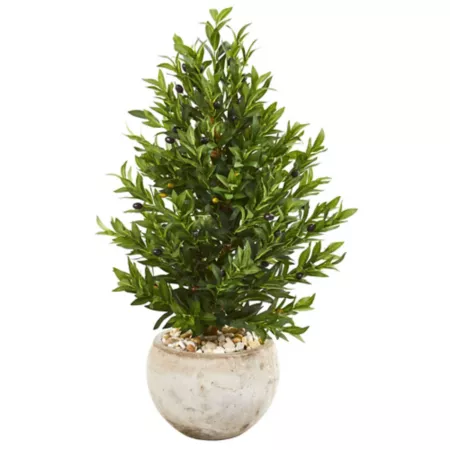 3 ft Nearly Natural Indoor/Outdoor UV Resistant Artificial Olive Cone Topiary Tree in Stoneware Pot Artificial Plants & Flowers