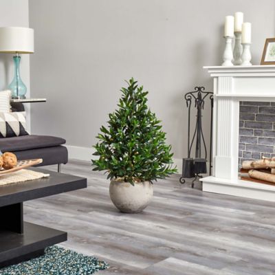 Image showing  3 ft. UV-Resistant Indoor/Outdoor Artificial Olive Cone Topiary Tree in Sandstone Planter