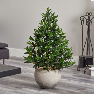 Image showing  3 ft. UV-Resistant Indoor/Outdoor Artificial Olive Cone Topiary Tree in Sandstone Planter