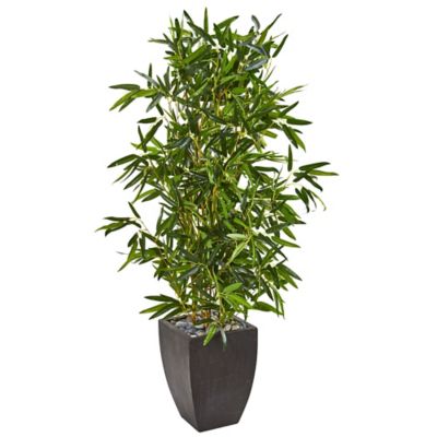 Nearly Natural 5 ft. Real Touch UV-Resistant Indoor/Outdoor Artificial Bamboo Tree in Black Planter
