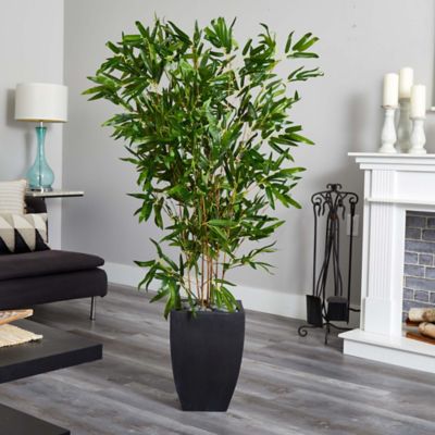 Image showing  5 ft. Real Touch UV-Resistant Indoor/Outdoor Artificial Bamboo Tree in Black Planter