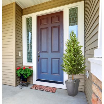 Image showing  67 in. UV-Resistant Indoor/Outdoor Olive Cone Topiary Artificial Tree in Slate Planter