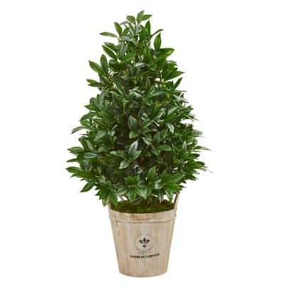 Nearly Natural 39 in. Bay Leaf Cone Topiary Artificial Tree in Farmhouse Planter