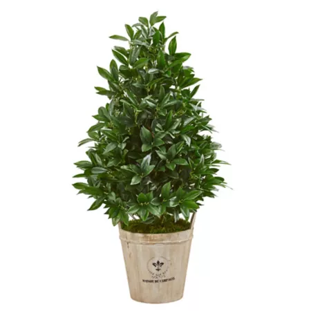 Nearly Natural 39" Artificial Laurel Leaf Cone Topiary Tree in Farmhouse Planter Artificial Plants & Flowers