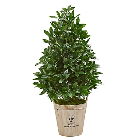 Nearly Natural 39 in. Bay Leaf Cone Topiary Artificial Tree in Farmhouse Planter