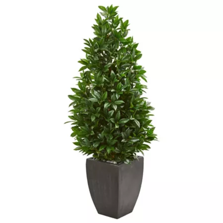 Nearly Natural 56" UV Resistant Indoor/Outdoor Laurel Leaf Topiary Tree in Black Planter Artificial Plants & Flowers