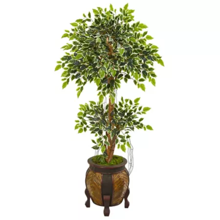 Nearly Natural 59" Artificial Variegated Ficus in Decorative Pot Artificial Plants & Flowers