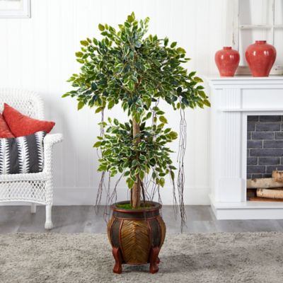 Image showing  59 in. Artificial Variegated Ficus Tree in Decorative Planter