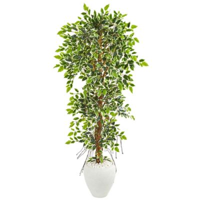 Nearly Natural 5.5 ft. Elegant Artificial Ficus Tree in White Planter