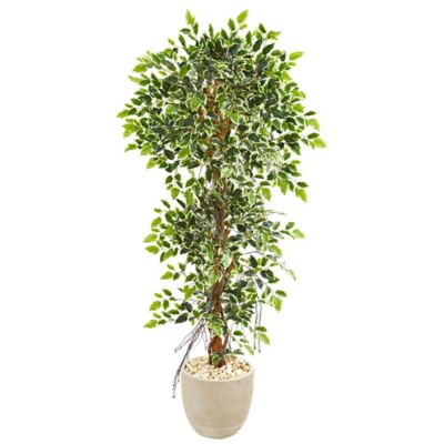 Nearly Natural 63 in. Elegant Artificial Ficus Tree in Sandstone Planter