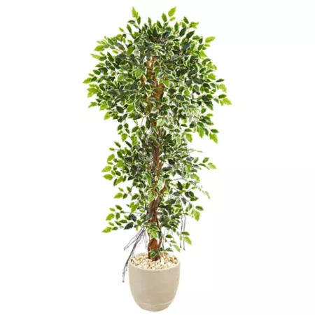 Nearly Natural 63 in Elegant artificial ficus in a stoneware pot Artificial Plants & Flowers