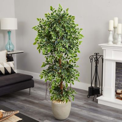 Image showing  63 in. Elegant Artificial Ficus Tree in Sandstone Planter
