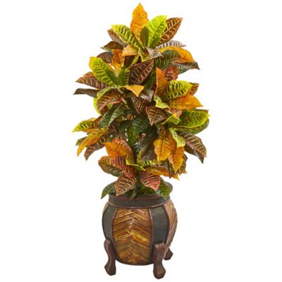 Nearly Natural 44 in. Real Touch Croton Artificial Plant in Decorative Planter