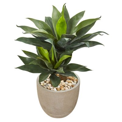 Nearly Natural 34 in. Artificial Double Agave Succulent Plant in Sandstone Planter