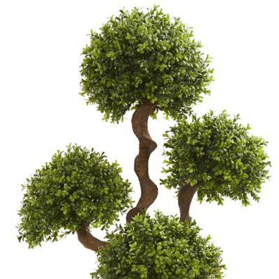 Image showing  55 in. 4-Ball Boxwood Artificial Topiary Tree in Tall White Planter
