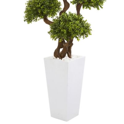 Image showing  55 in. 4-Ball Boxwood Artificial Topiary Tree in Tall White Planter