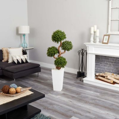 Image showing  55 in. 4-Ball Boxwood Artificial Topiary Tree in Tall White Planter