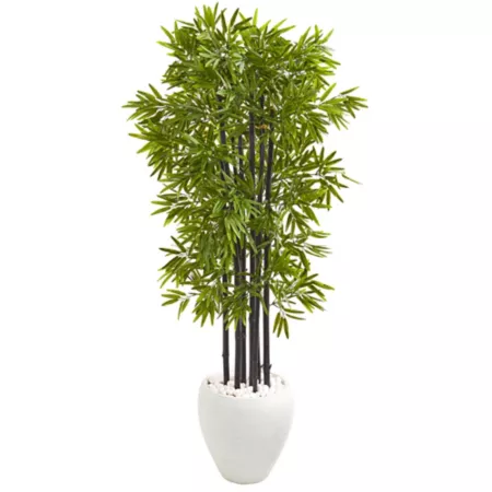 5 ft Almost Natural Indoor/Outdoor UV Resistant Artificial Bamboo Tree with Black Trunks in White Planter Artificial Plants & Flowers