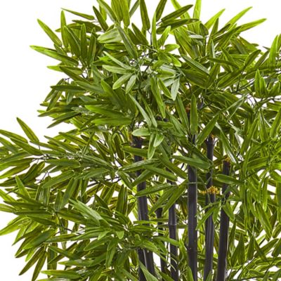 Image showing  5 ft. UV-Resistant Indoor/Outdoor Artificial Bamboo Tree with Black Trunks in White Planter