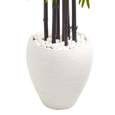 Image showing  5 ft. UV-Resistant Indoor/Outdoor Artificial Bamboo Tree with Black Trunks in White Planter