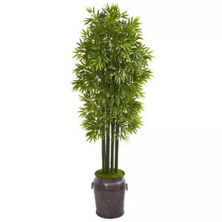 6 ft Almost Natural Indoor/Outdoor UV Resistant Artificial Bamboo Tree with Black Trunks in Planter Pot Artificial Plants & Flowers