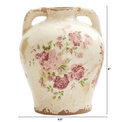 Image showing  8 in. Tuscan Ceramic Floral Print Vase, 0184-S1