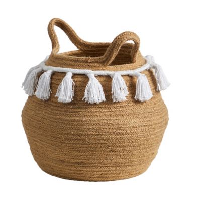 Image showing  11 in. Boho Chic Handmade Natural Cotton Woven Basket Planter with Tassels, 0830-S1