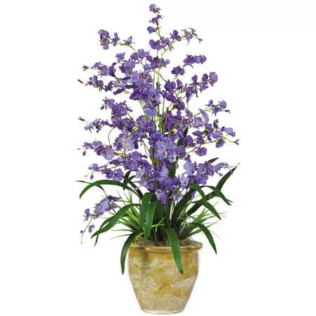 Nearly Natural 7 in Dancing Lady Triple Purple Silk Flower Arrangement Artificial Plants & Flowers