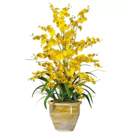 Nearly Natural 7 in Dancing Lady Triple Yellow Silk Flower Arrangement Artificial Plants & Flowers