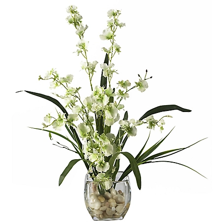Nearly Natural 19 in. Dancing Lady Orchid Liquid Illusion Silk Flower Arrangement, Green