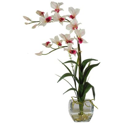 Nearly Natural 22 in. Dendrobium Silk Flower Arrangement with Glass Vase