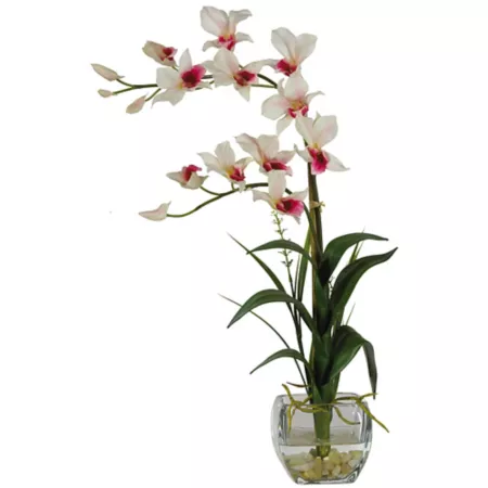 Nearly Natural 22 in Silk Dendrobium Flower Arrangement with Glass Vase Artificial Plants & Flowers